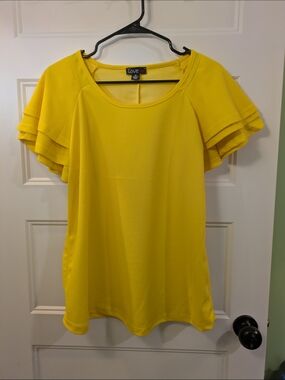 Love Brand Women's Yellow Ruffle Sleeve Top